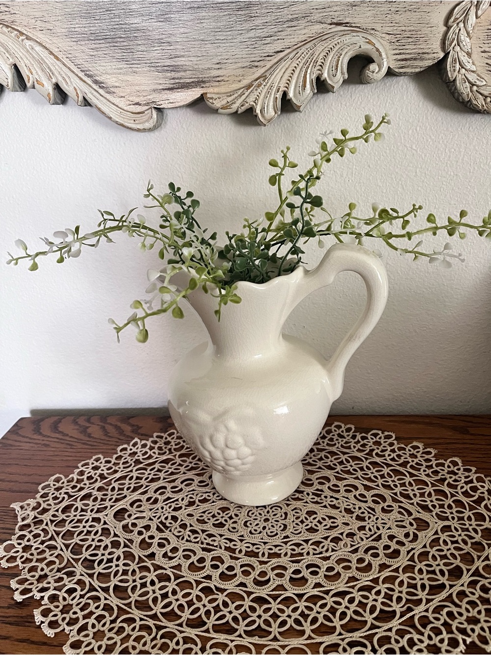 Ivory Ceramic Pitcher Vase - Decorative Home Accent